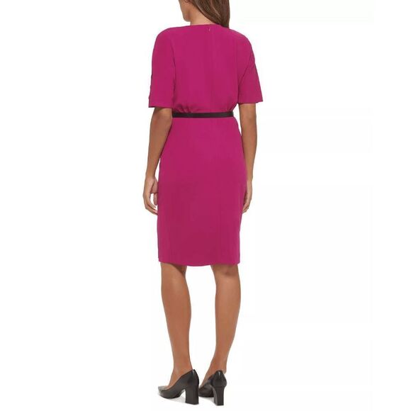 Calvin Klein Women's Petite Belted Button-Sleeve Sheath Dress - Pink 6P - Picture 7 of 8